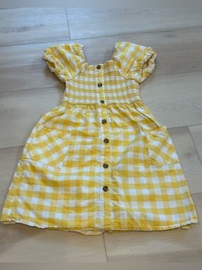 Girls yellow and white gingham dress